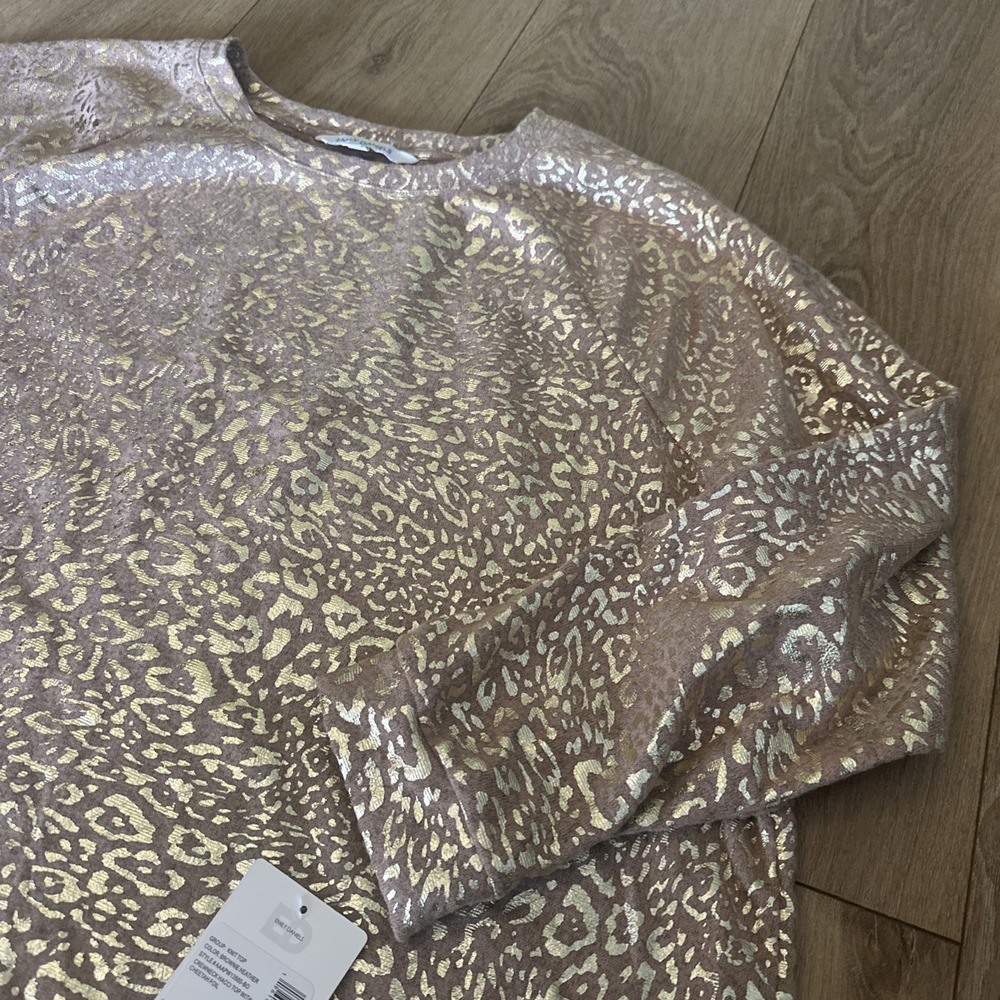 Emily Daniel's‎ Women's Knit Crew Hacci Top Cheetah Foil Print Brown Plus 2X